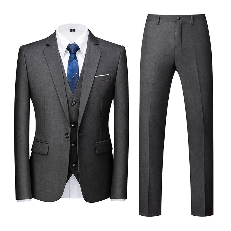 Special New Korean Suit Set Wedding One-Button Three-Piece 3D Figure Dark Gray - Image 2