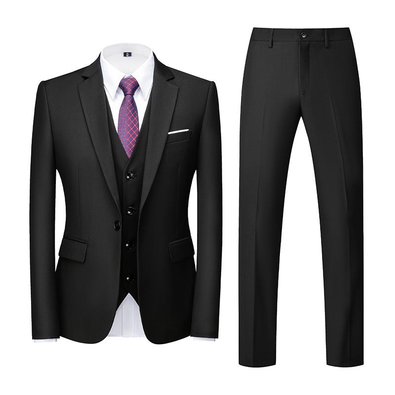 Special New Korean Suit Set Wedding One-Button Three-Piece 3D Figure Dark Gray - Image 1