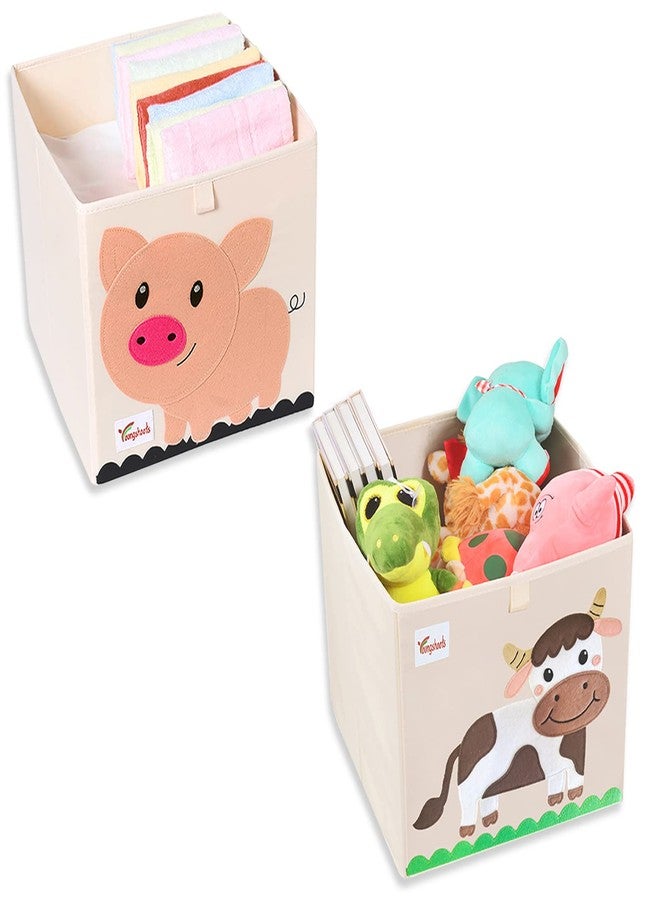 LIOUCBD 2 Pcs Toy Storage Box, 13 x 13 x 13 Inch Foldable Cube Storage Bins, Collapsible Fabric Animal Toy Bins Chest Basket for Kids Baby Toddlers Organizer (Cow & Pig) - Image 1