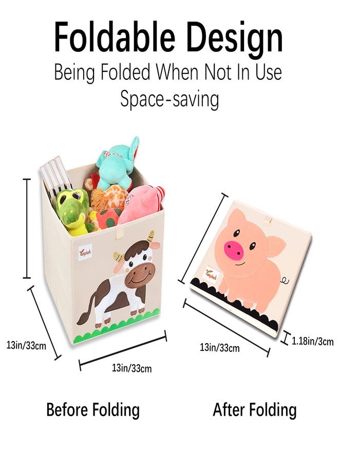 LIOUCBD 2 Pcs Toy Storage Box, 13 x 13 x 13 Inch Foldable Cube Storage Bins, Collapsible Fabric Animal Toy Bins Chest Basket for Kids Baby Toddlers Organizer (Cow & Pig) - Image 2