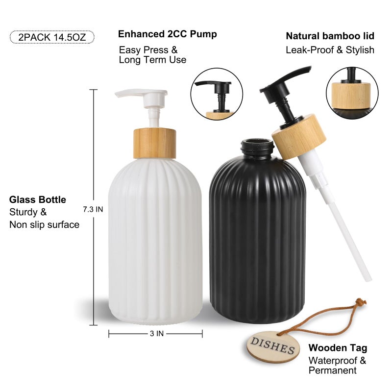 ViserVita 2 Pack ViserVita Glass Hand Soap Dispenser Set with Bamboo Pump, Elegant Refillable Liquid Dish Soap Dispenser, Perfect for Kitchen Sink and Bathroom Decor - Image 3