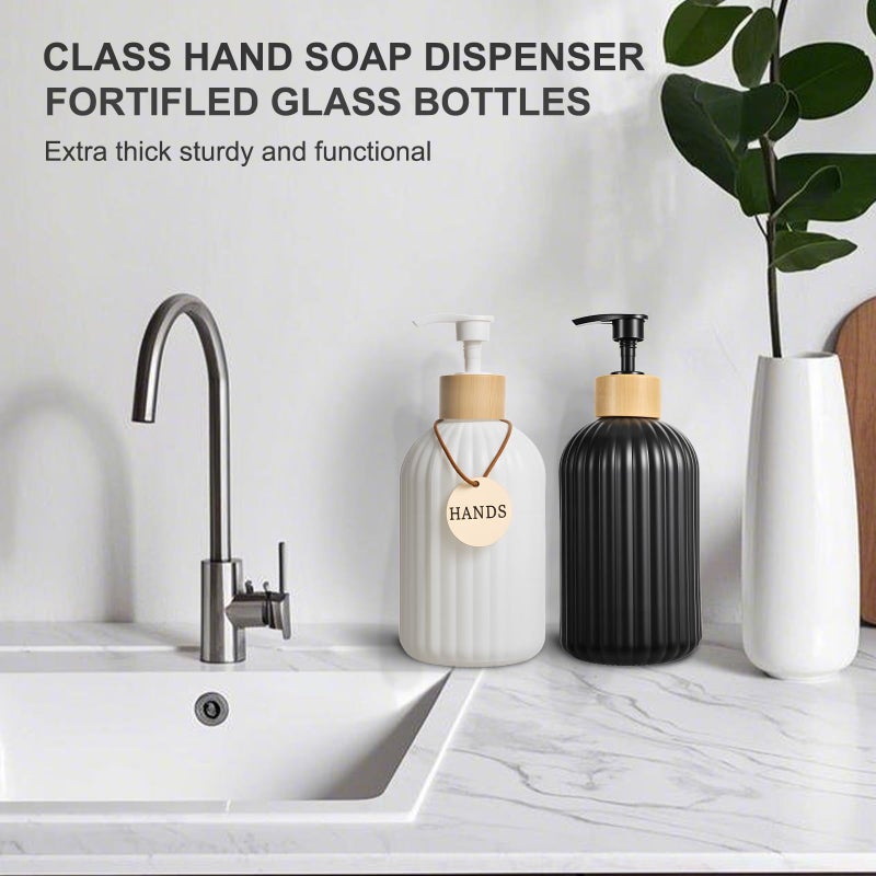 ViserVita 2 Pack ViserVita Glass Hand Soap Dispenser Set with Bamboo Pump, Elegant Refillable Liquid Dish Soap Dispenser, Perfect for Kitchen Sink and Bathroom Decor - Image 5