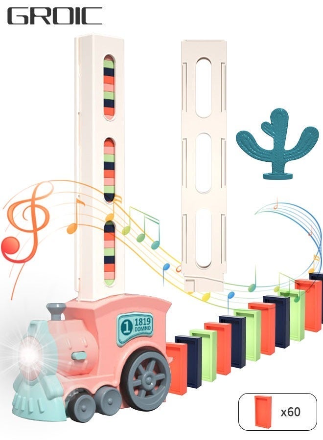 GROIC 60 Pieces Dominos Train Toy Set, Automatic Domino Rally Model with Light and sound, Kids Blocks Building Stacking Toy, Set Stacker Game STEM Creative Gift - Image 1