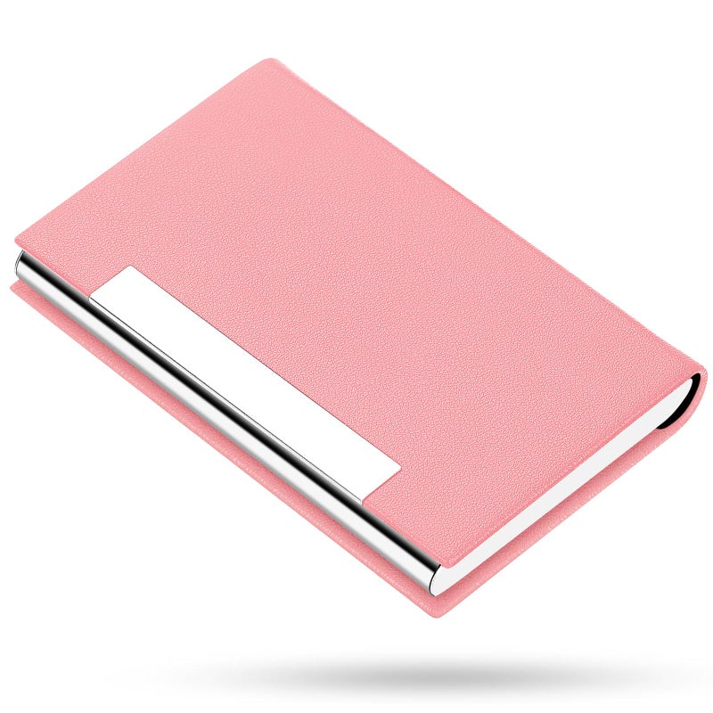 Padike Business Card Holder, Professional PU Leather & Stainless Steel Multi Card Case,Business Card Holder Wallet Credit Card ID Case/Holder for Men & Women. (Pink) - Image 1