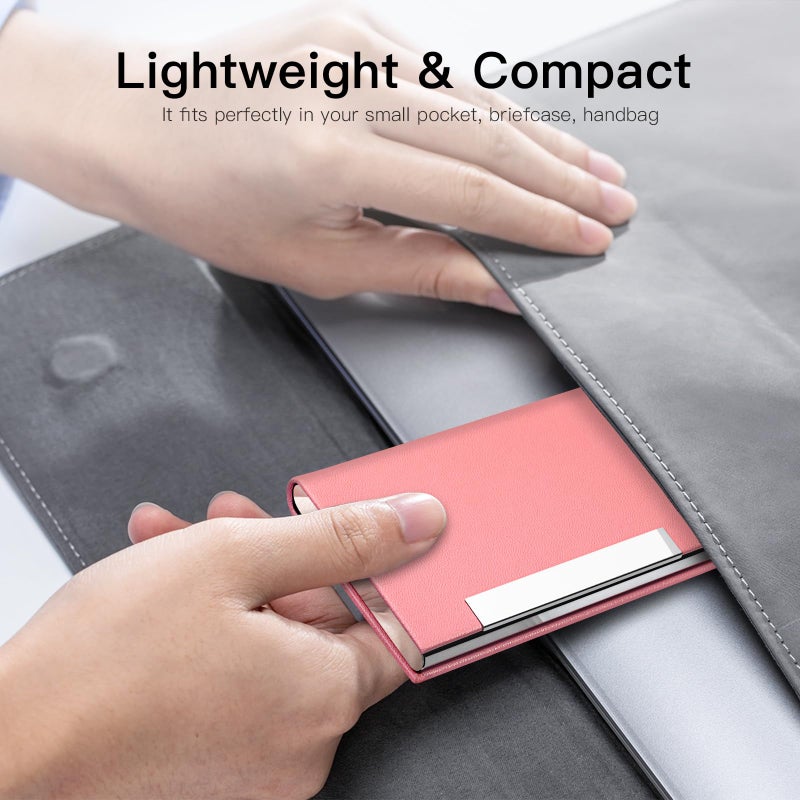 Padike Business Card Holder, Professional PU Leather & Stainless Steel Multi Card Case,Business Card Holder Wallet Credit Card ID Case/Holder for Men & Women. (Pink) - Image 5