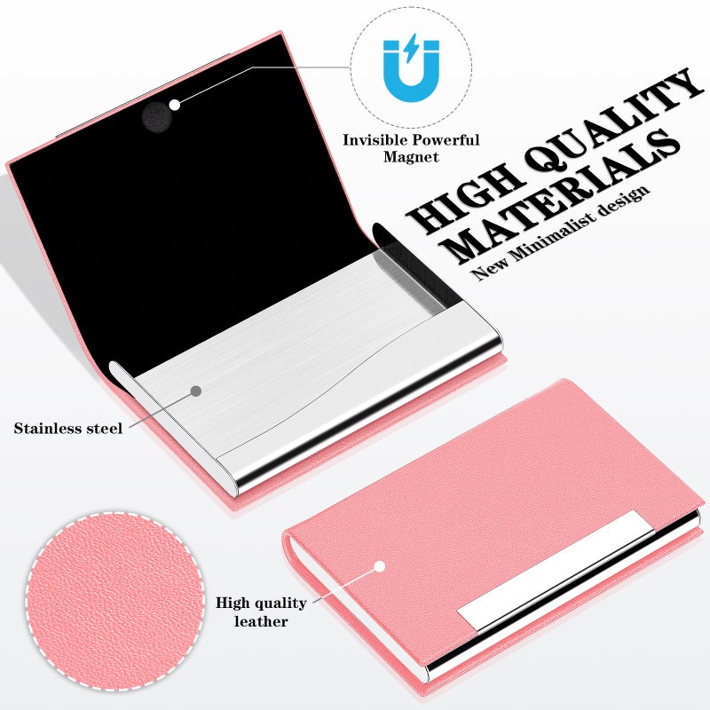 Padike Business Card Holder, Professional PU Leather & Stainless Steel Multi Card Case,Business Card Holder Wallet Credit Card ID Case/Holder for Men & Women. (Pink) - Image 2