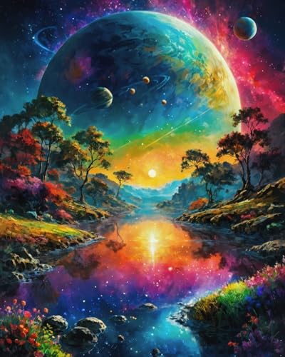 ldazao Earth and Stars Space DIY Paint by Number, Mountain Paint by Numbers for Adults - Landscape Paint by Number On Canvas Without Frame for Gift Home Wall Decor(16x20inch) - Image 1