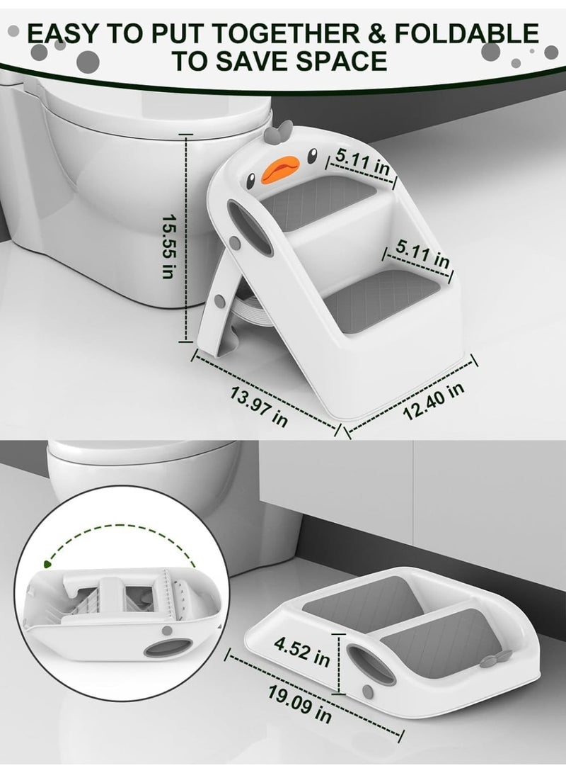 تراسل كرسي متدرج للأطفال الصغار لحوض استحمام الأطفال رمادي وأبيض | كرسي متدرج قابل للطي للأطفال من عمر 1-4 سنوات | مساعد مطبخ للأطفال بارتفاع مناسب مع مقابض - سهل الحركة، مقاوم للانزلاق - Image 3