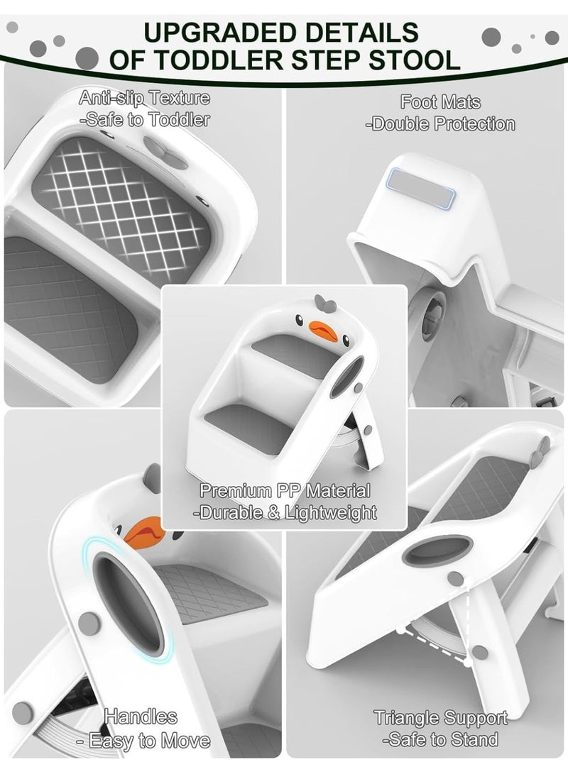 تراسل كرسي متدرج للأطفال الصغار لحوض استحمام الأطفال رمادي وأبيض | كرسي متدرج قابل للطي للأطفال من عمر 1-4 سنوات | مساعد مطبخ للأطفال بارتفاع مناسب مع مقابض - سهل الحركة، مقاوم للانزلاق - Image 4