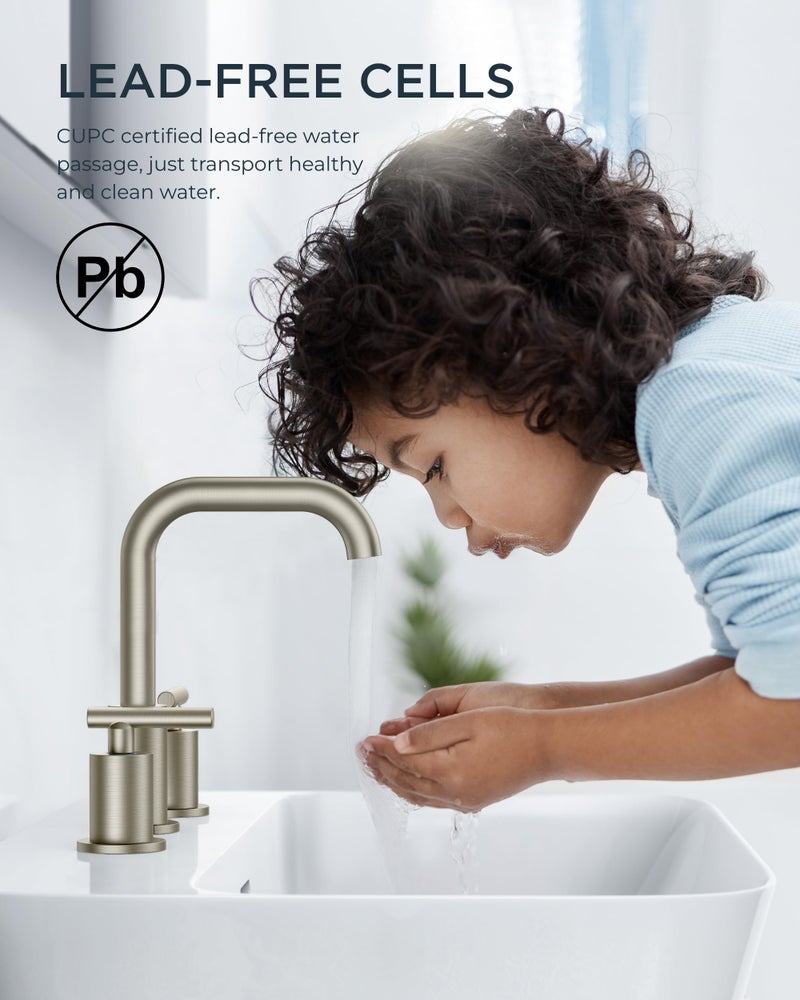 FORIOUS Brushed Nickel 8 Inch Widespread Bathroom Faucet for 3 Hole Sink, 2 Handles 360° Swivel Bathroom Sink Faucet with Pop Up Drain and Hoses, for Vanity Restroom RV Lavatory - Image 3