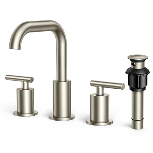 FORIOUS Brushed Nickel 8 Inch Widespread Bathroom Faucet for 3 Hole Sink, 2 Handles 360° Swivel Bathroom Sink Faucet with Pop Up Drain and Hoses, for Vanity Restroom RV Lavatory - Image 1