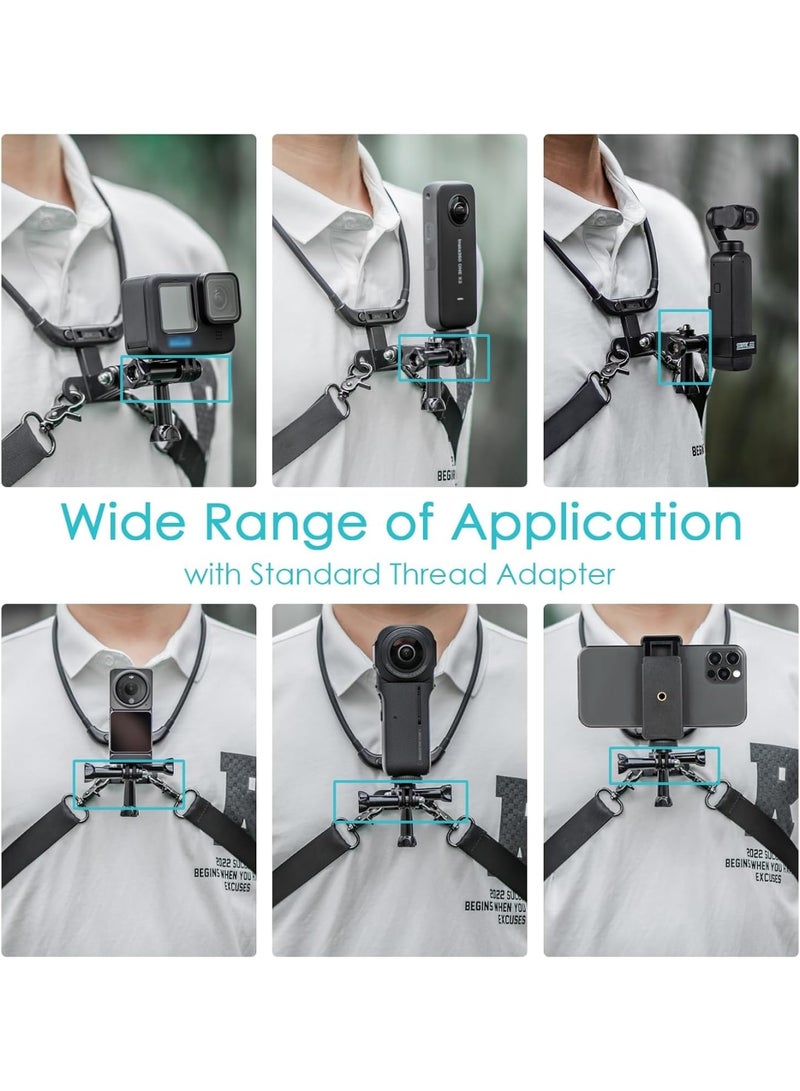 SOLARAE Action Camera Neck Mount with Chest Strap Holder, Neck Mount Compatible with GoPro, Hand Free Vlog Neck Lanyard with Body Strap for Action Camera, for DJI OSMO Pocket 1/2 Action 3 Insta360 - Image 3