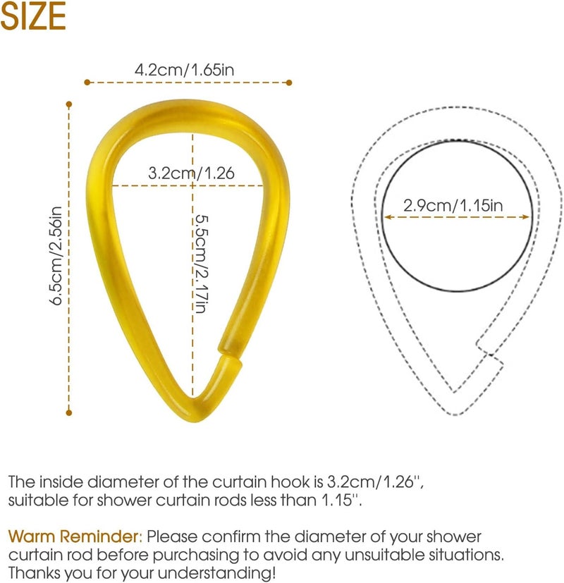 Topspring Yellow Plastic Shower Curtain Hooks Rings - 12 Pcs Drop Shaped Shower Hooks for Curtain Bathroom Shower Rod - Image 4