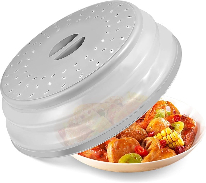 GLICPIX Large Collapsible Microwave Cover for Food, 12.2inch Microwave Splatter Cover, Microwave Plate&Dish Cover with Easy Grip Handle, BPA-free, Dishwasher Safe (Light Grey) - Image 1