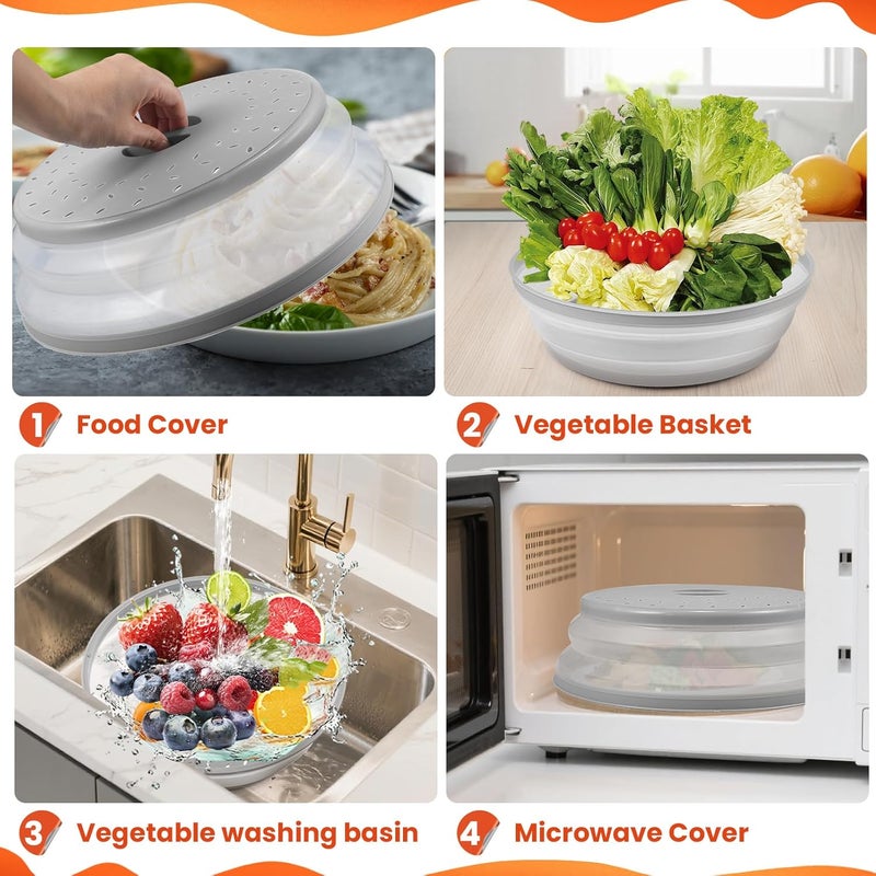 GLICPIX Large Collapsible Microwave Cover for Food, 12.2inch Microwave Splatter Cover, Microwave Plate&Dish Cover with Easy Grip Handle, BPA-free, Dishwasher Safe (Light Grey) - Image 4