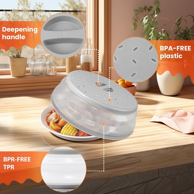 GLICPIX Large Collapsible Microwave Cover for Food, 12.2inch Microwave Splatter Cover, Microwave Plate&Dish Cover with Easy Grip Handle, BPA-free, Dishwasher Safe (Light Grey) - Image 3