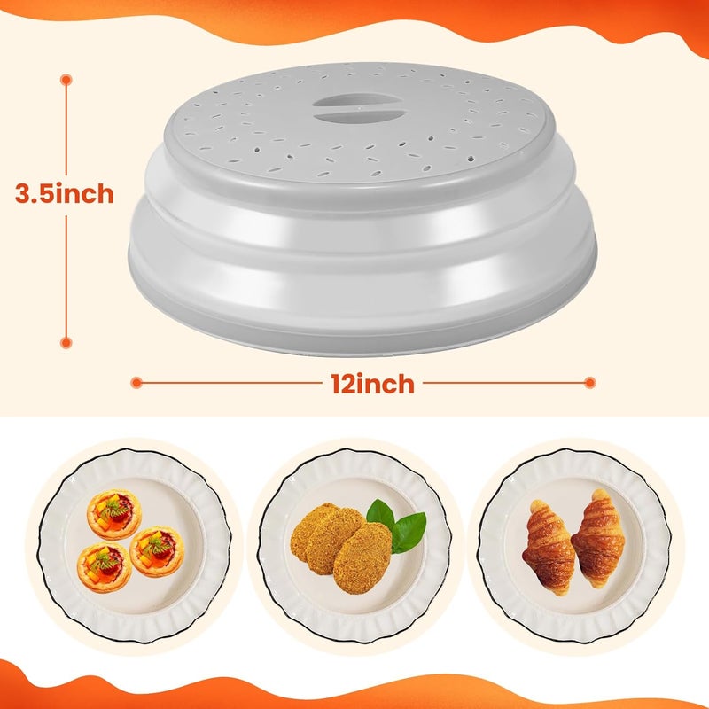 GLICPIX Large Collapsible Microwave Cover for Food, 12.2inch Microwave Splatter Cover, Microwave Plate&Dish Cover with Easy Grip Handle, BPA-free, Dishwasher Safe (Light Grey) - Image 2