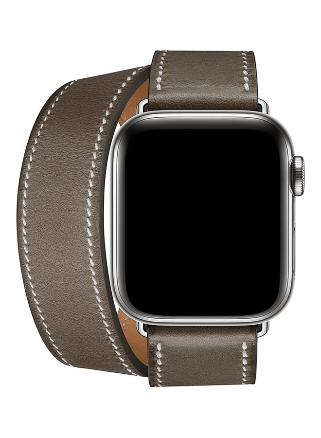NIBEMINENT Double Loop Leather Wrist Strap Watchband for Apple Watch Series 3/ 2/ 1 Grey - Image 1