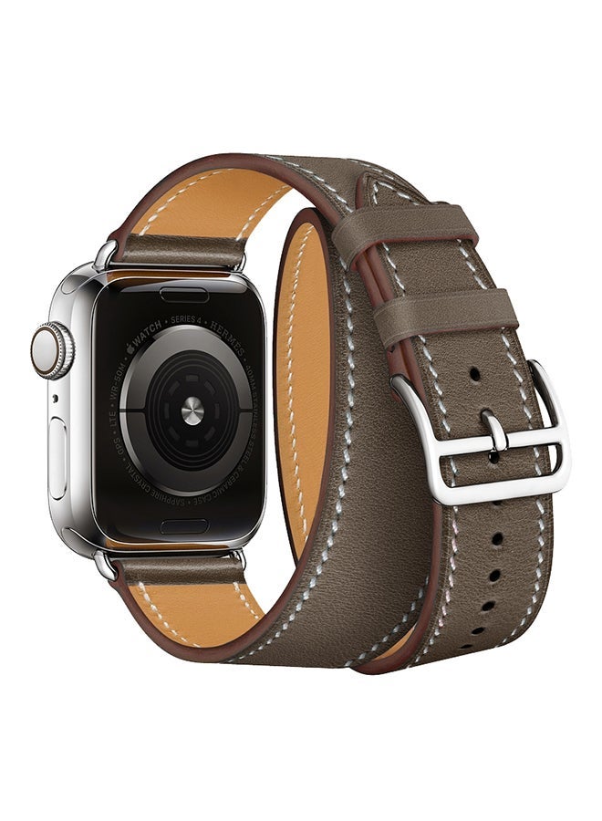 NIBEMINENT Double Loop Leather Wrist Strap Watchband for Apple Watch Series 3/ 2/ 1 Grey - Image 2