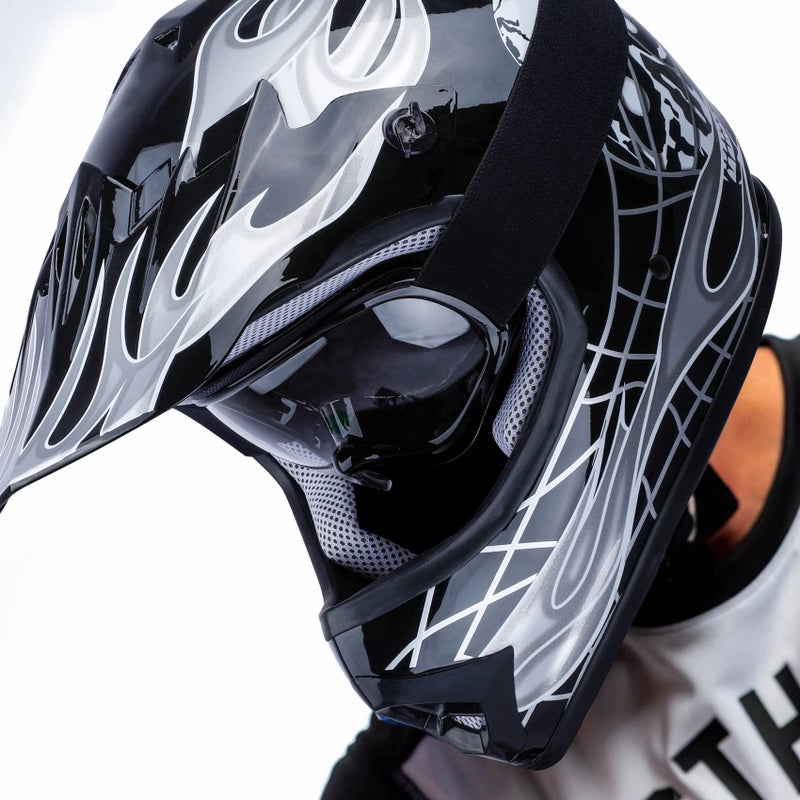 XFMT Kids Dirt Bike Helmet Youth Motorcycle Helmet DOT-Certified Full Face Helmets for Motocross ATV Off-Road Street Bike with Goggles & Gloves, Black Skull X-Large - Image 5