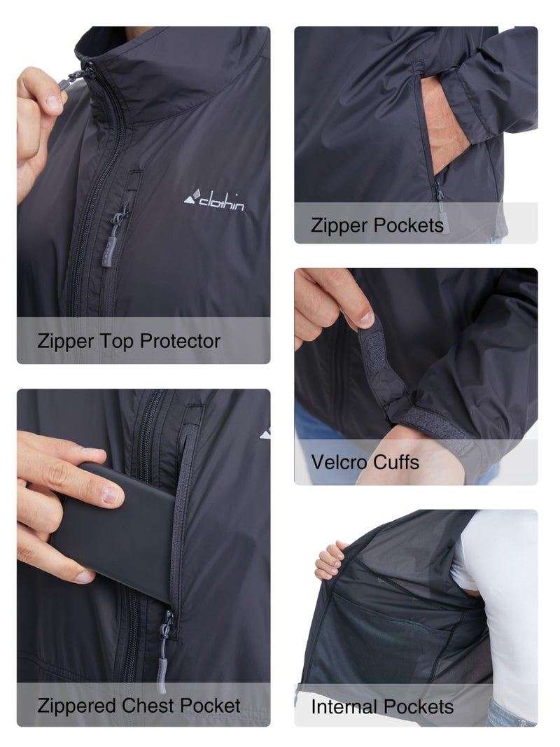 clothin Mens Lightweight Windbreaker Packable Jacket Water Resistant Gray L - Image 3