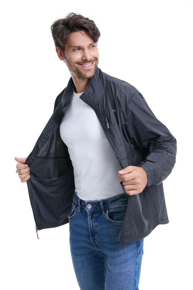 clothin Mens Lightweight Windbreaker Packable Jacket Water Resistant Gray L - Image 5