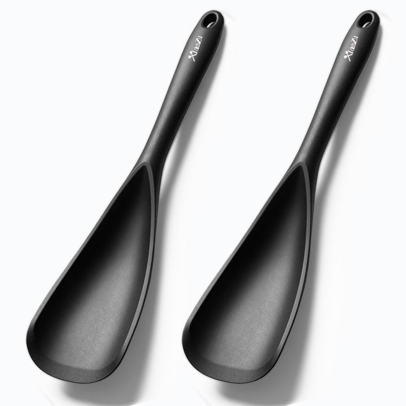 XiaoZu Silicone Spatula Spoon, Great for Both Cooking and Serving Durable BPA-Free Matte Black Silicone, Seamless Design, Safe for Nonstick Cooking Surfaces, 2-Pcs, Black - Image 1