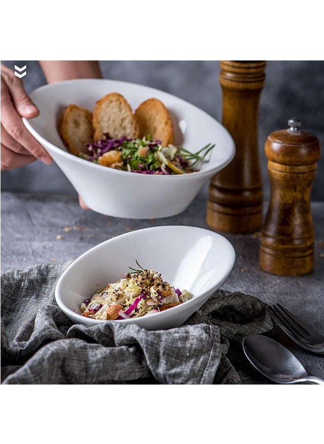 LENND Salad Bowls, 2 Packs Fruit Bowl Modern, Ceramic Serving Bowls Large, 24OZ White Pasta Bowls, Angled Bowls for Salad, Pasta, Soup, Fruit, Rice, Ideal for Home and Restaurant  - Image 3