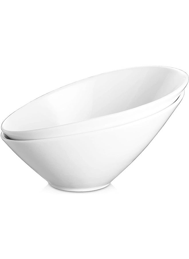 LENND Salad Bowls, 2 Packs Fruit Bowl Modern, Ceramic Serving Bowls Large, 24OZ White Pasta Bowls, Angled Bowls for Salad, Pasta, Soup, Fruit, Rice, Ideal for Home and Restaurant  - Image 1