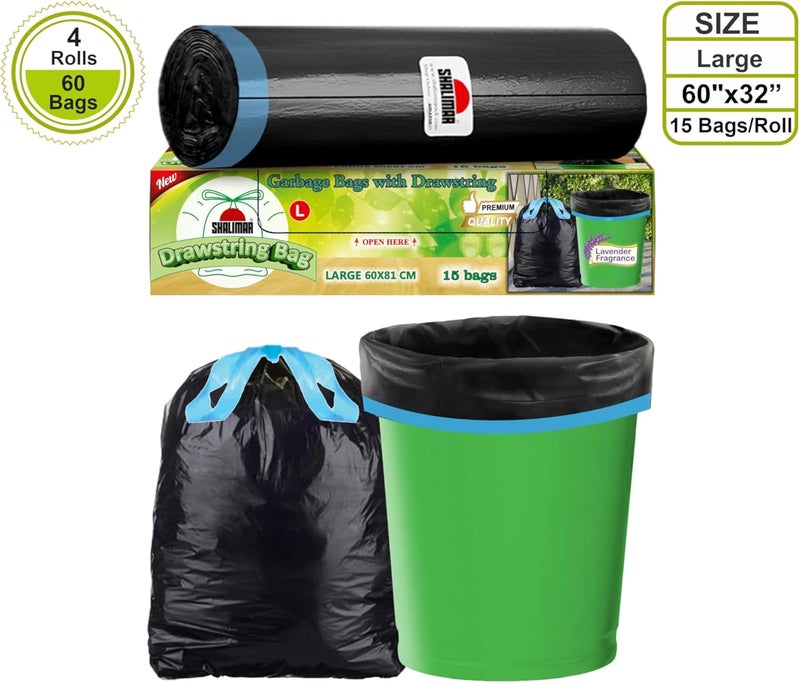 Shalimar Premium OXO Biodegradable Drawstring Garbage Bag, 120 Bags, 43x50 cm, White, Heavy Duty Leak Proof Lavender Scented Trash Bags for Home and Office Use - Image 4