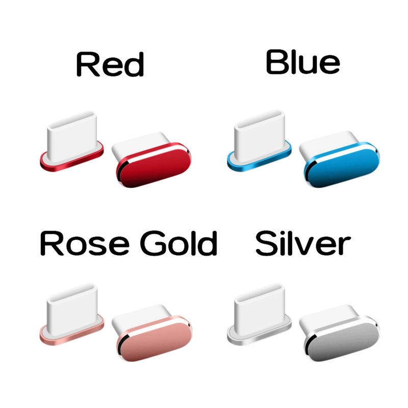 4pcs Mixed Color Mobile Phone Dust Plugs Type C Charging Port Metal Cover Set - Image 5