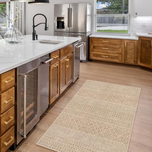 La Home Lahome Farmhouse Geo 3x5 Entry Rug Indoor Area Rugs Washable Beige Kitchen Carpet UltraThin Door Rug NonSlip LowPile Modern Geometric Laundry Room Mats Floor Carpet for Bedroom - Image 3