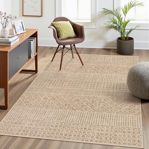 La Home Lahome Farmhouse Geo 3x5 Entry Rug Indoor Area Rugs Washable Beige Kitchen Carpet UltraThin Door Rug NonSlip LowPile Modern Geometric Laundry Room Mats Floor Carpet for Bedroom - Image 1