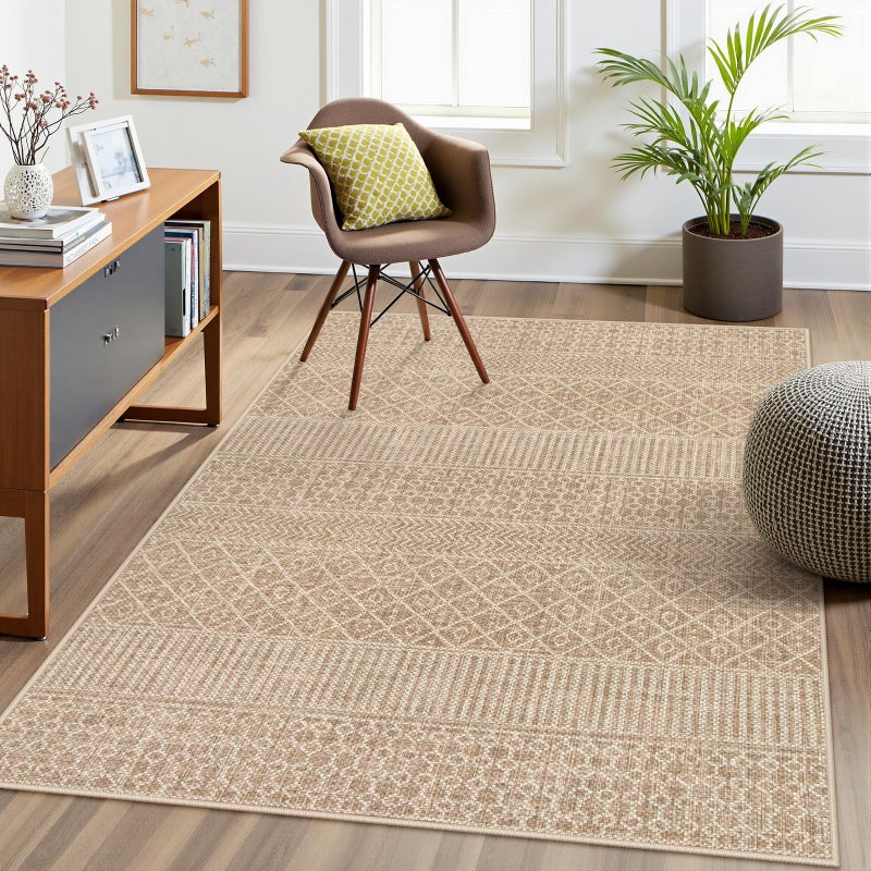 La Home Lahome Farmhouse Geo 3x5 Entry Rug Indoor Area Rugs Washable Beige Kitchen Carpet UltraThin Door Rug NonSlip LowPile Modern Geometric Laundry Room Mats Floor Carpet for Bedroom - Image 2