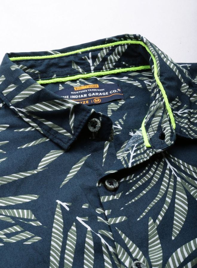Men Slim Fit Tropical Full Sleeves Cutaway Collar Casual Shirt
