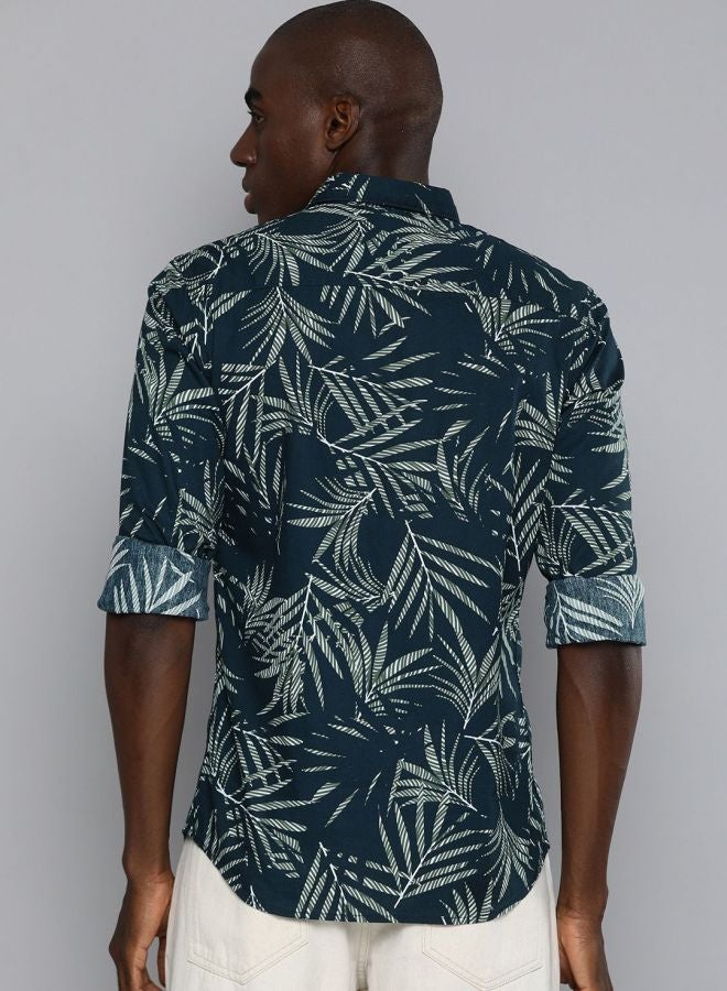 Men Slim Fit Tropical Full Sleeves Cutaway Collar Casual Shirt