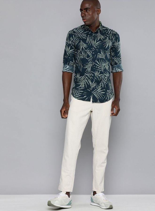 Men Slim Fit Tropical Full Sleeves Cutaway Collar Casual Shirt
