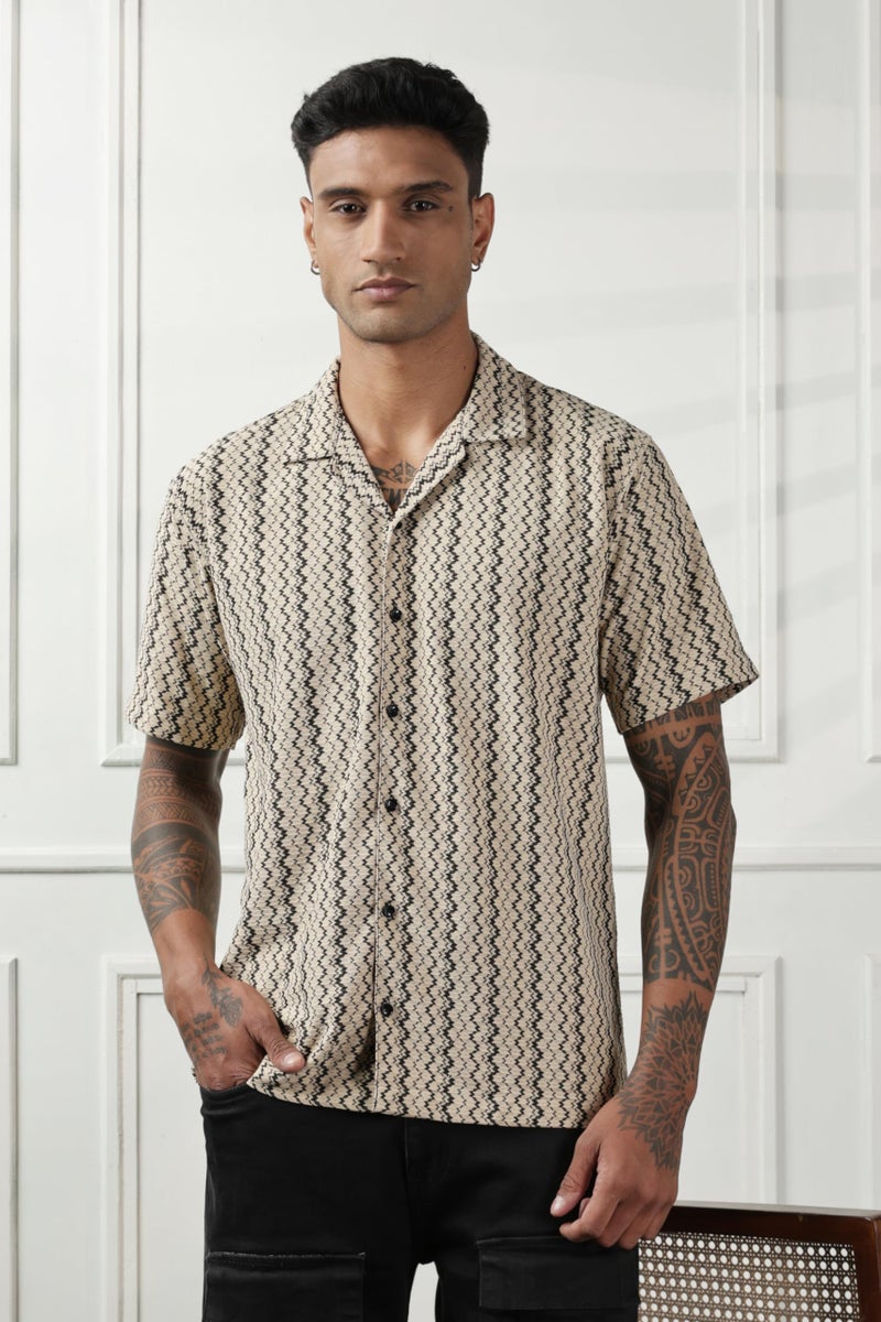 SWADESI STUFF Men's Geometric Print Regular Fit Polycotton Shirt | Stylish Half Sleeve Casual Shirt for Men (in, Alpha, XL, Regular, Brown) - Image 2