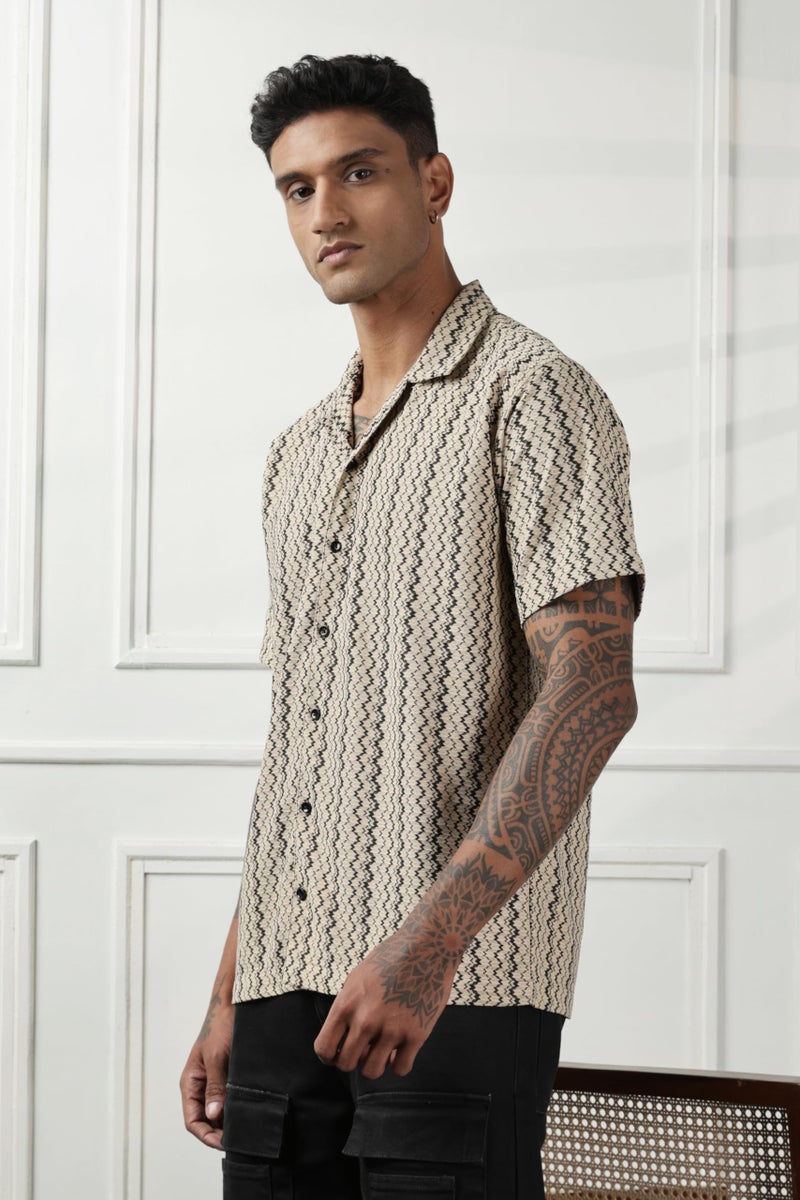 SWADESI STUFF Men's Geometric Print Regular Fit Polycotton Shirt | Stylish Half Sleeve Casual Shirt for Men (in, Alpha, XL, Regular, Brown) - Image 3
