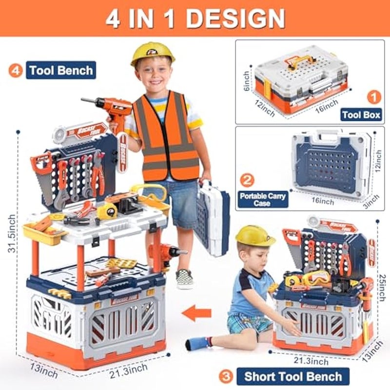 Kids Tool Bench - Toy Bench with Storage Box, 4 in 1 Kids Tool Set with Electric Drill Toy Tool Accessories - Image 3