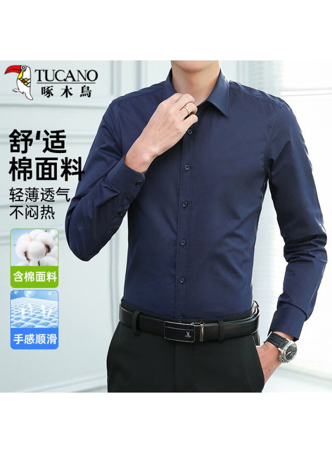 Tucano Men's Autumn Long Sleeve Shirt Business Casual Fashion All-match Solid Color Korean Style Top Men's Clothing Navy Blue 2XL - Image 1