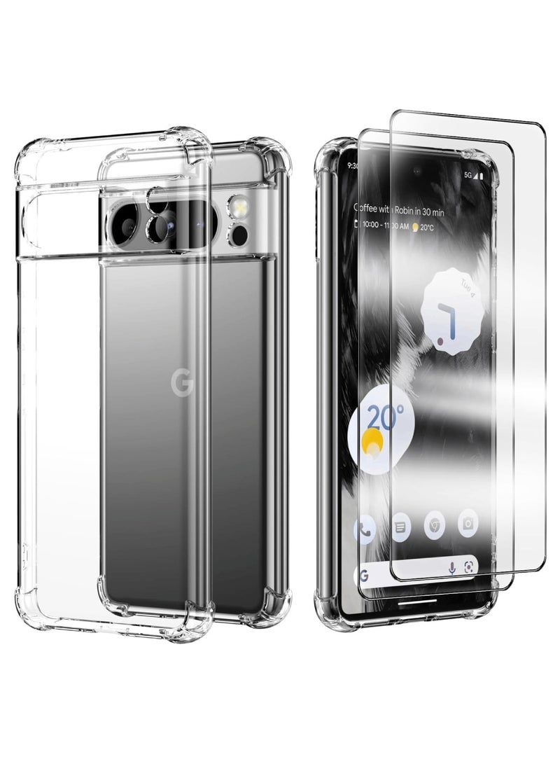 Aookay [1+2] For Google Pixel 9 Pro XL Clear Case with Tempered Glass Screen Protector(2pcs), Soft TPU Four Corner Bumper Airbag Anti-drop Protection, Ultra-thin Transparent Cover (Google Pixel 9 Pro XL) - Image 1