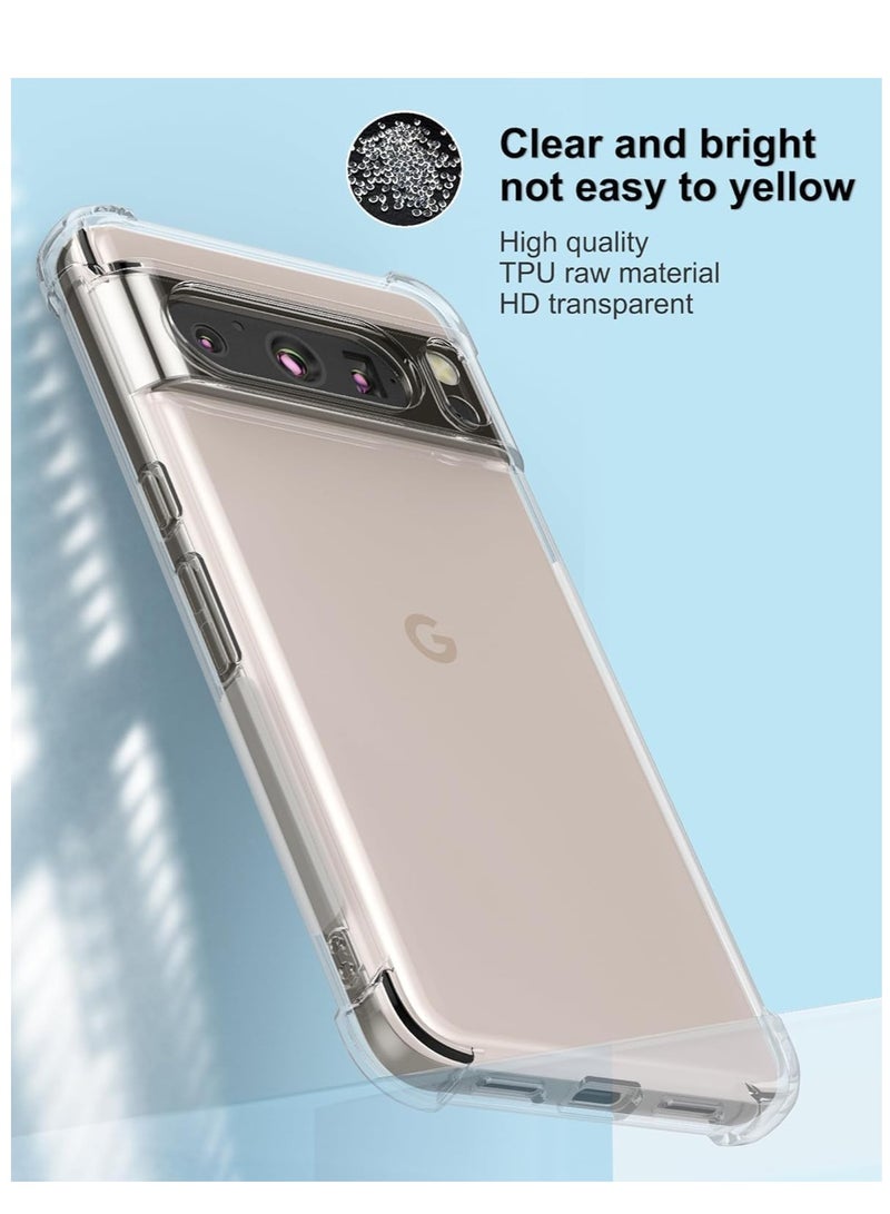 Aookay [1+2] For Google Pixel 9 Pro XL Clear Case with Tempered Glass Screen Protector(2pcs), Soft TPU Four Corner Bumper Airbag Anti-drop Protection, Ultra-thin Transparent Cover (Google Pixel 9 Pro XL) - Image 4