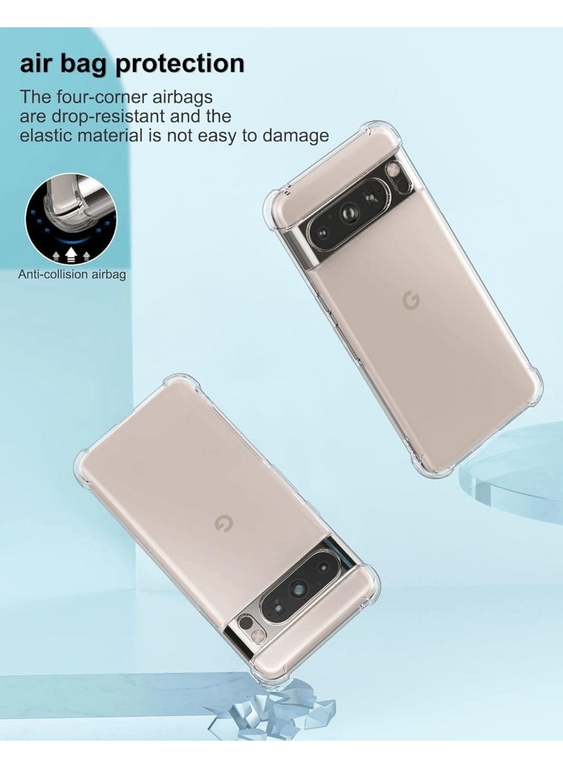 Aookay [1+2] For Google Pixel 9 Pro XL Clear Case with Tempered Glass Screen Protector(2pcs), Soft TPU Four Corner Bumper Airbag Anti-drop Protection, Ultra-thin Transparent Cover (Google Pixel 9 Pro XL) - Image 2
