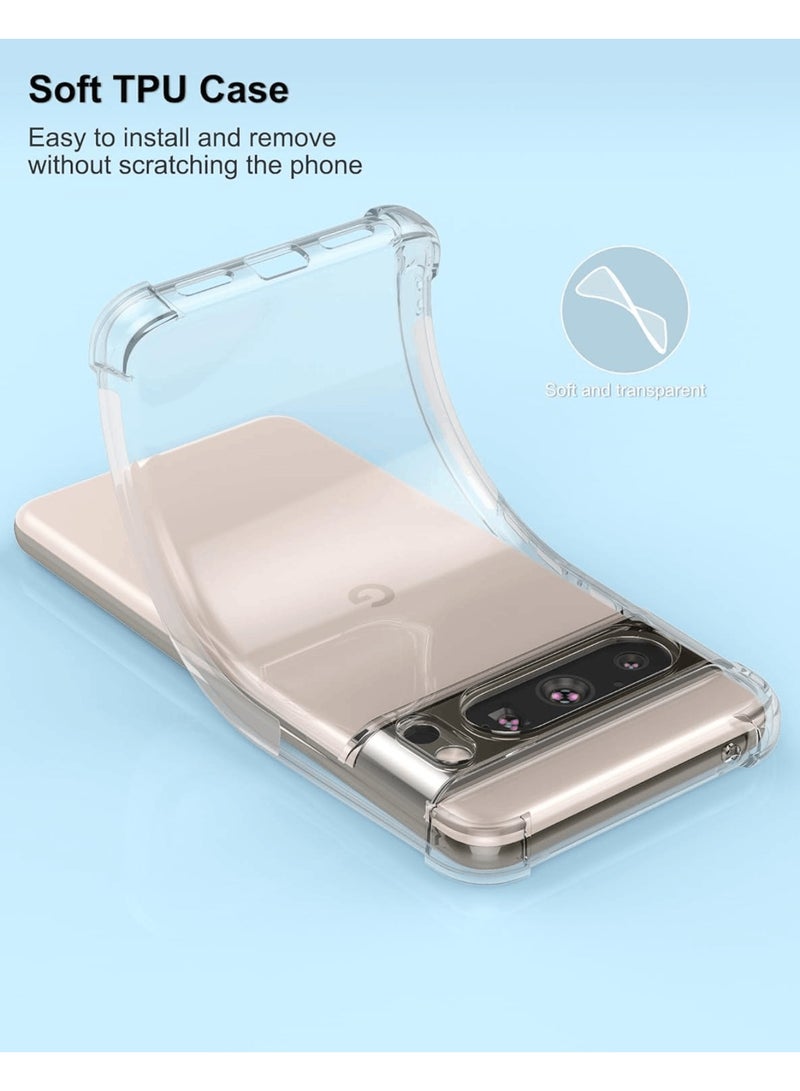 Aookay [1+2] For Google Pixel 9 Pro XL Clear Case with Tempered Glass Screen Protector(2pcs), Soft TPU Four Corner Bumper Airbag Anti-drop Protection, Ultra-thin Transparent Cover (Google Pixel 9 Pro XL) - Image 3
