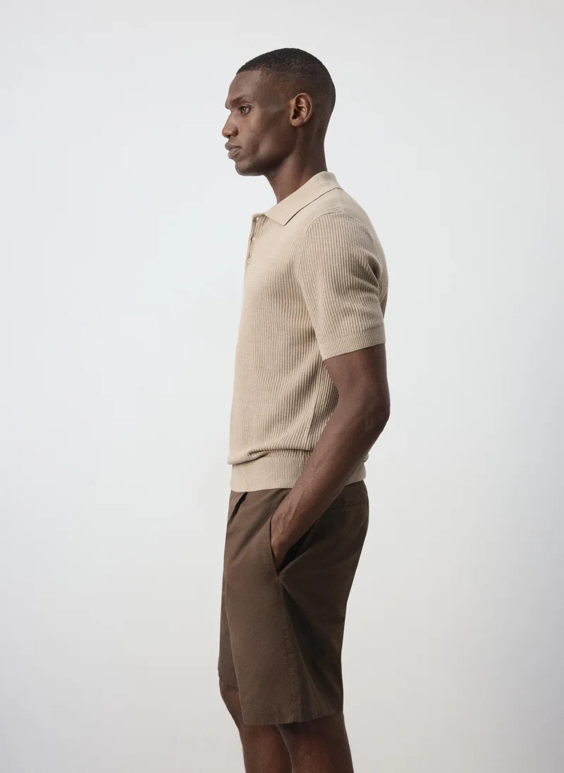 Mango Man 07-ARENA Fine Rib-Knit Polo Shirt for Men | Best Price UAE