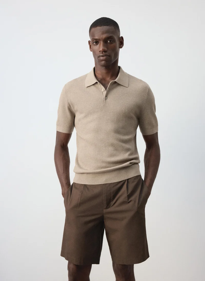 Fine Rib-Knit Polo Shirt