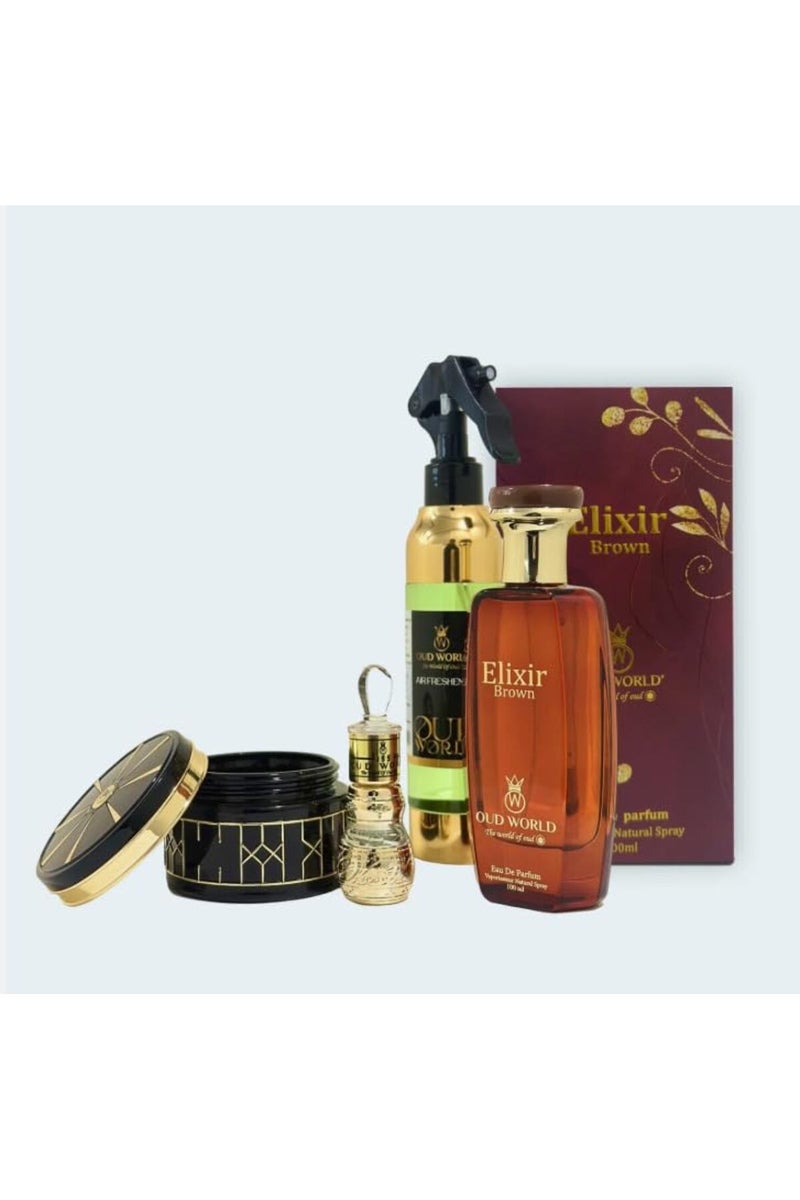 Oud World Combo – Gift Set w/ Perfume, Bakhoor, Silk Musk Attar (Elixier) - Image 1