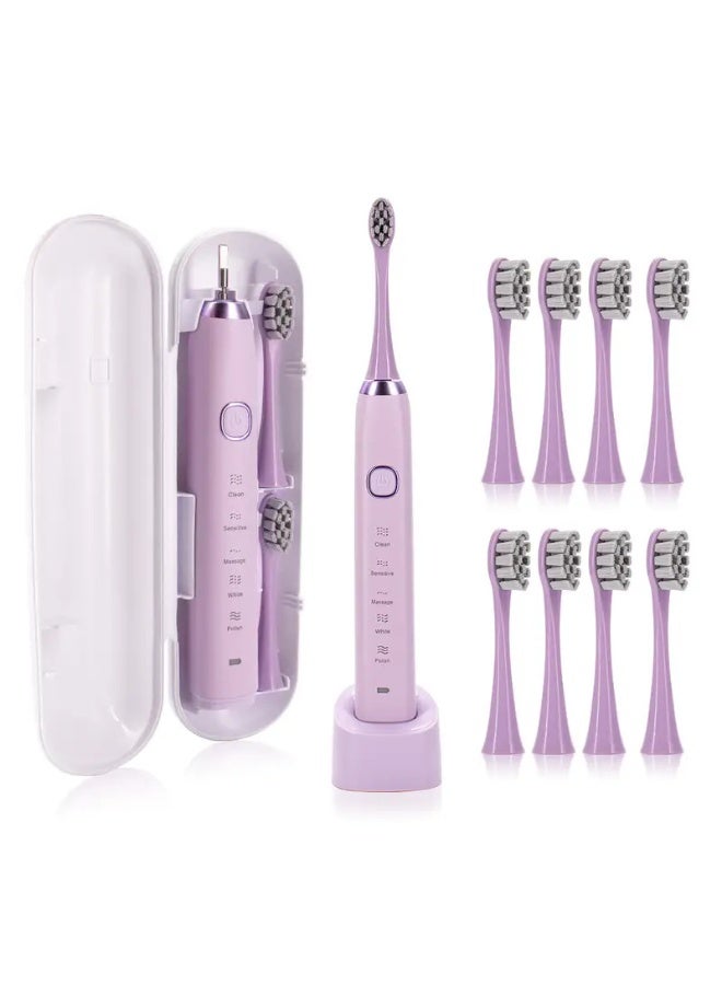 general Electric Toothbrush, Sonic Type for Adults & Teens, 8 Brush Heads, Travel Case, 6 Modes, 40000 VPM Electric Motor, IPX7 Waterproof, 2 Minutes Timer, Wireless Charging, One Charge for 100 Days（Violet） - Image 1