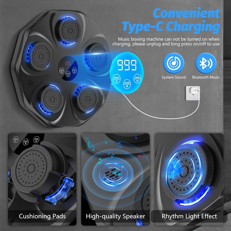 TGLLM Music Boxing Machine, Smart Bluetooth Boxing Machine for Adults & Kids, Boxing Machine Wall Mounted Music, Boxing Training Machine with Boxing Gloves for Home, Office, Gym - Image 4